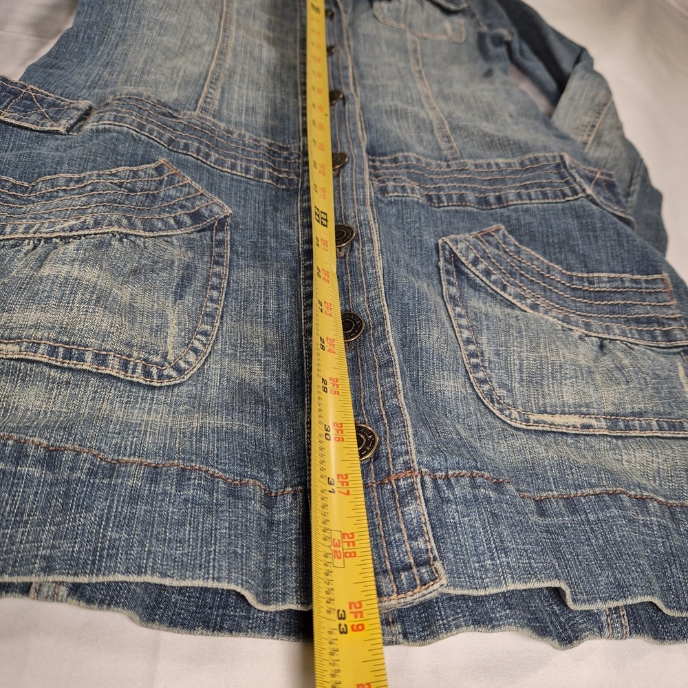 Vintage Y2K Denim Babydoll Mini Dress Western Cowgirl Festival Core Size 7/8 - Picture 6 of 14